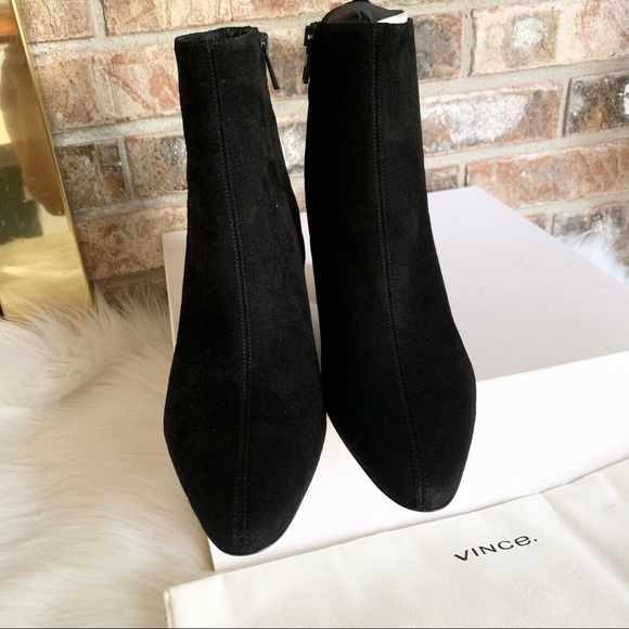 Vince Larica Suede Block Heels Booties Black 5.5M - Picture 4 of 12